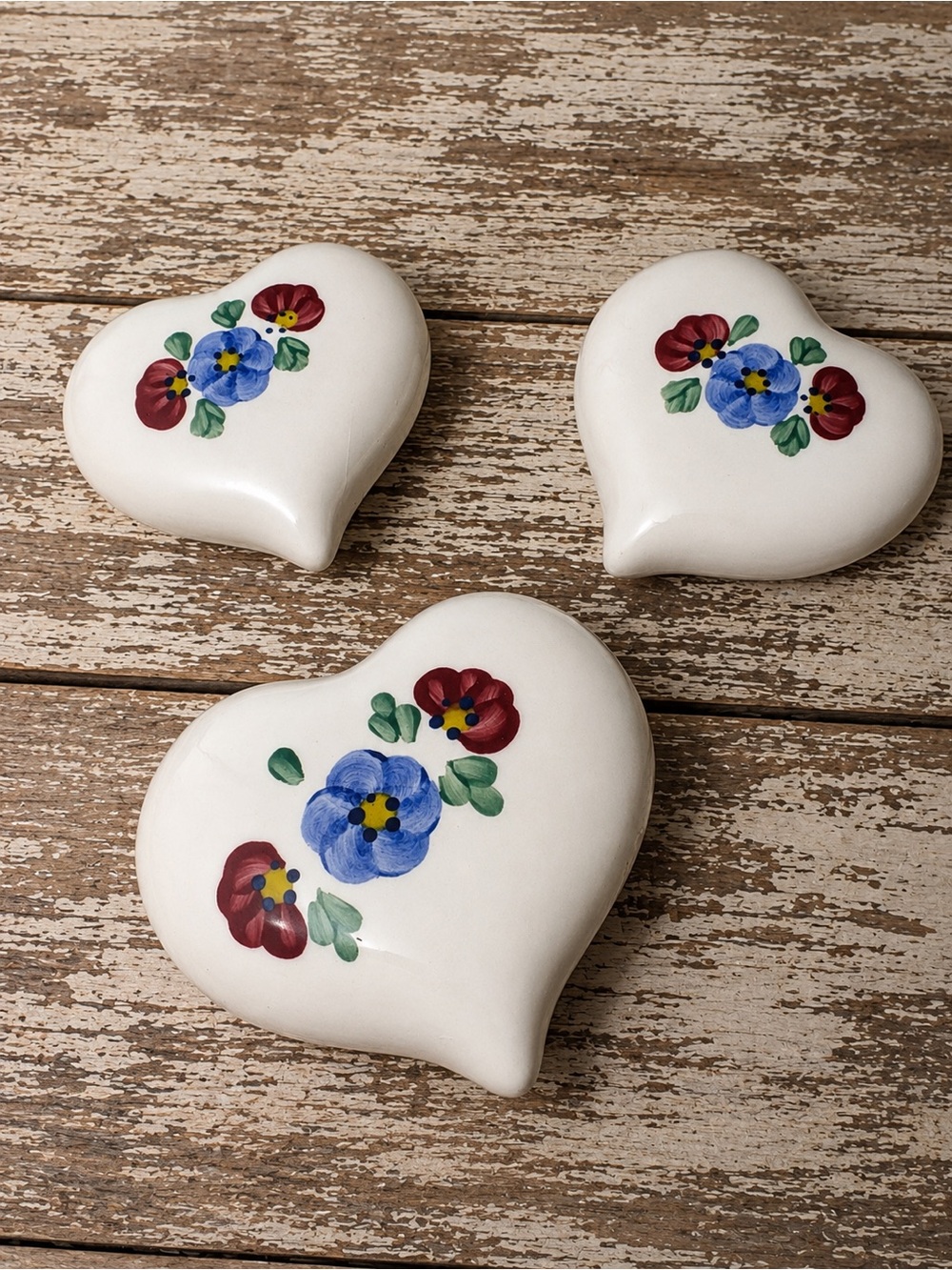 Vintage Homco Set of 3 Hand Painted Ceramic Heart Wall Pockets 1990s Floral